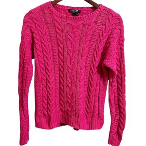 Ralph Lauren Pink Cable Knit Cotton Blend Crew Neck Preppy Academia Sweater